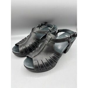 Dansko Randa Sandals 41 Black Leather Slingback‎ Heeled Cutout Detail